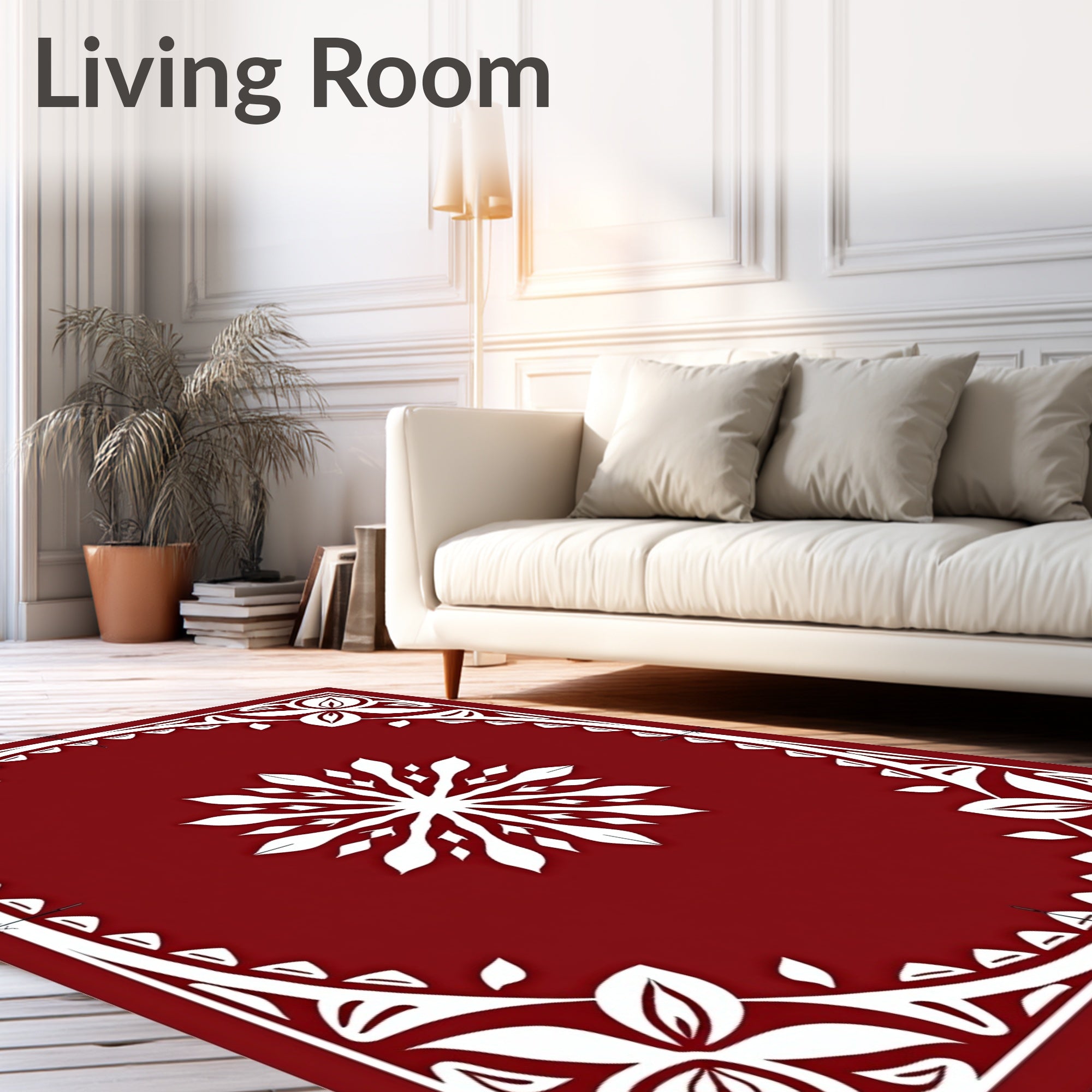 Deep Red Floral Sunburst Medallion Rug