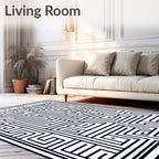 Modern Black White Geometric Maze Rug