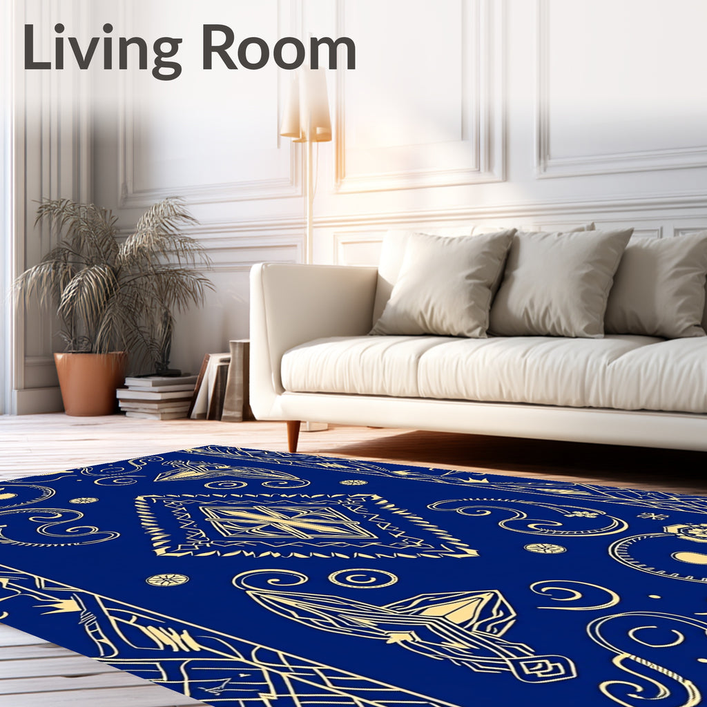 Royal Blue Golden Art Deco Diamond Rug