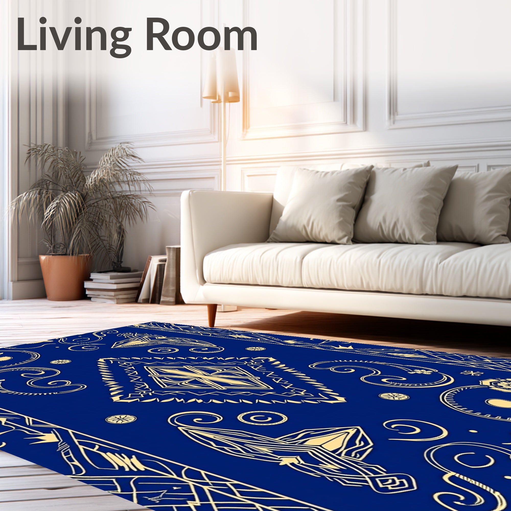 Royal Blue Golden Art Deco Diamond Rug