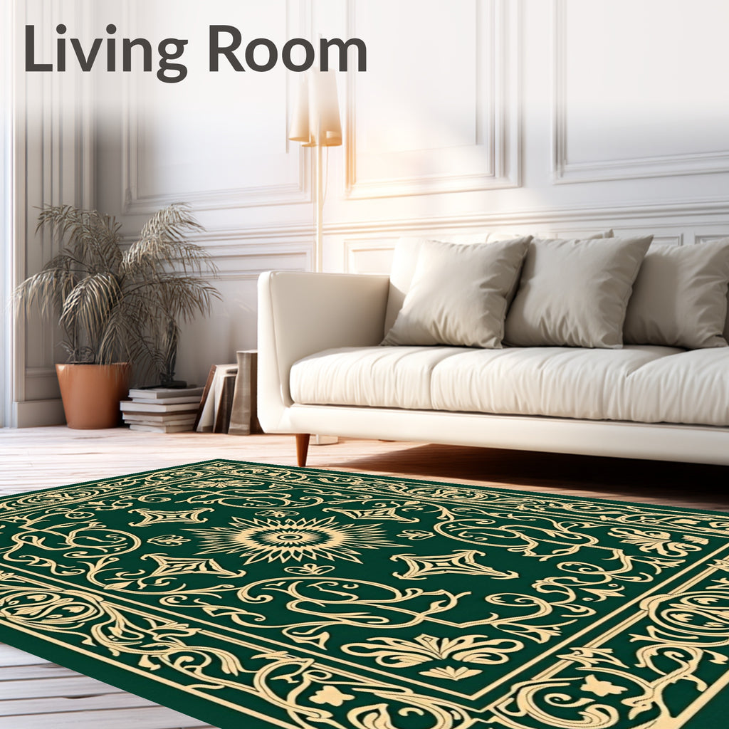 Emerald Green Ornate Sun Medallion Rug