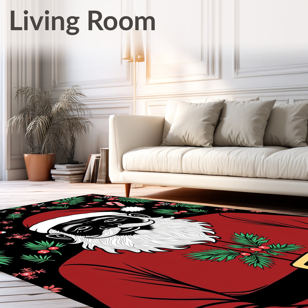 Bold Santa Claus With Red Holly Border Rug