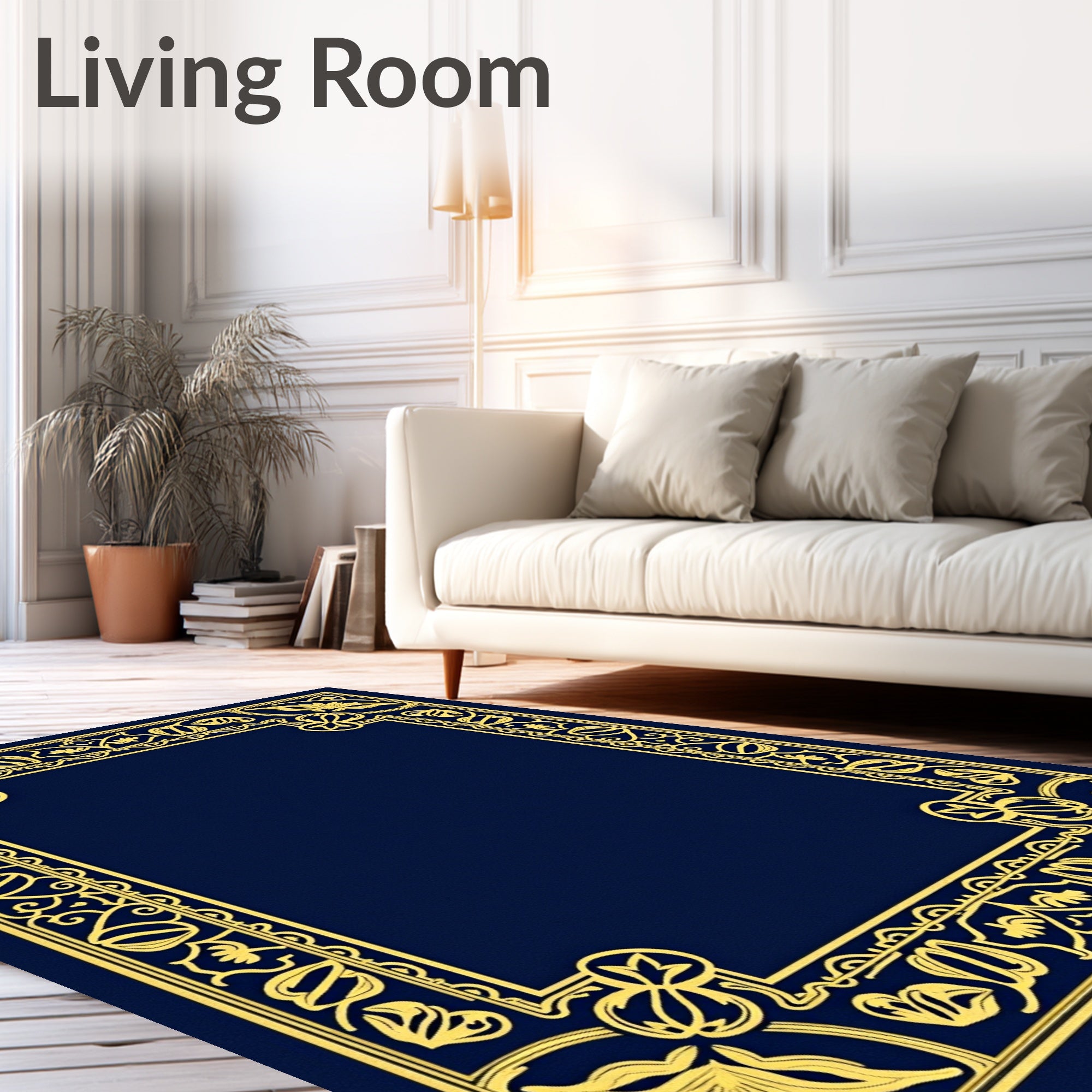 Elegant Gold Floral Border IndigoRug Rug