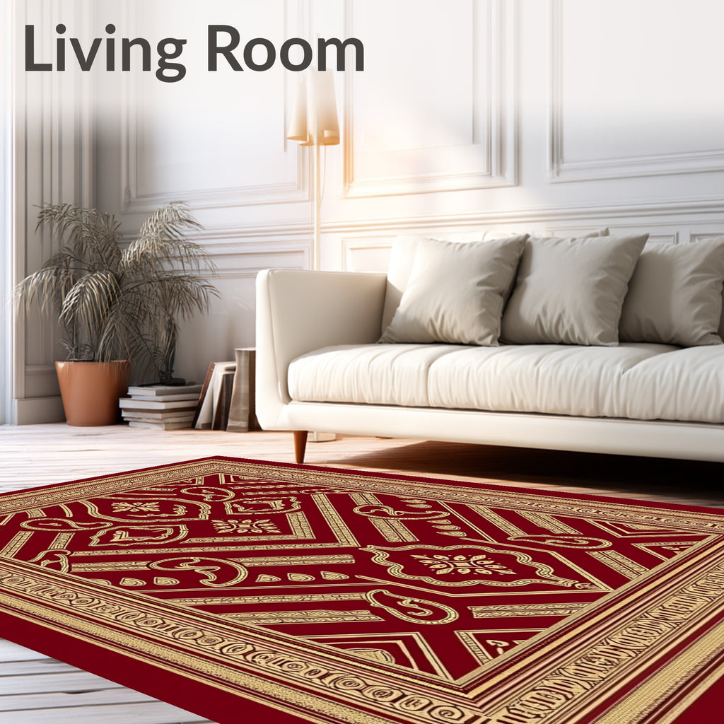 Crimson Gold Paisley Geometric Medallion Rug