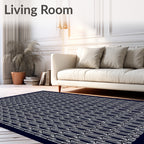 Dark Blue White Stacked Oval Geometric Rug