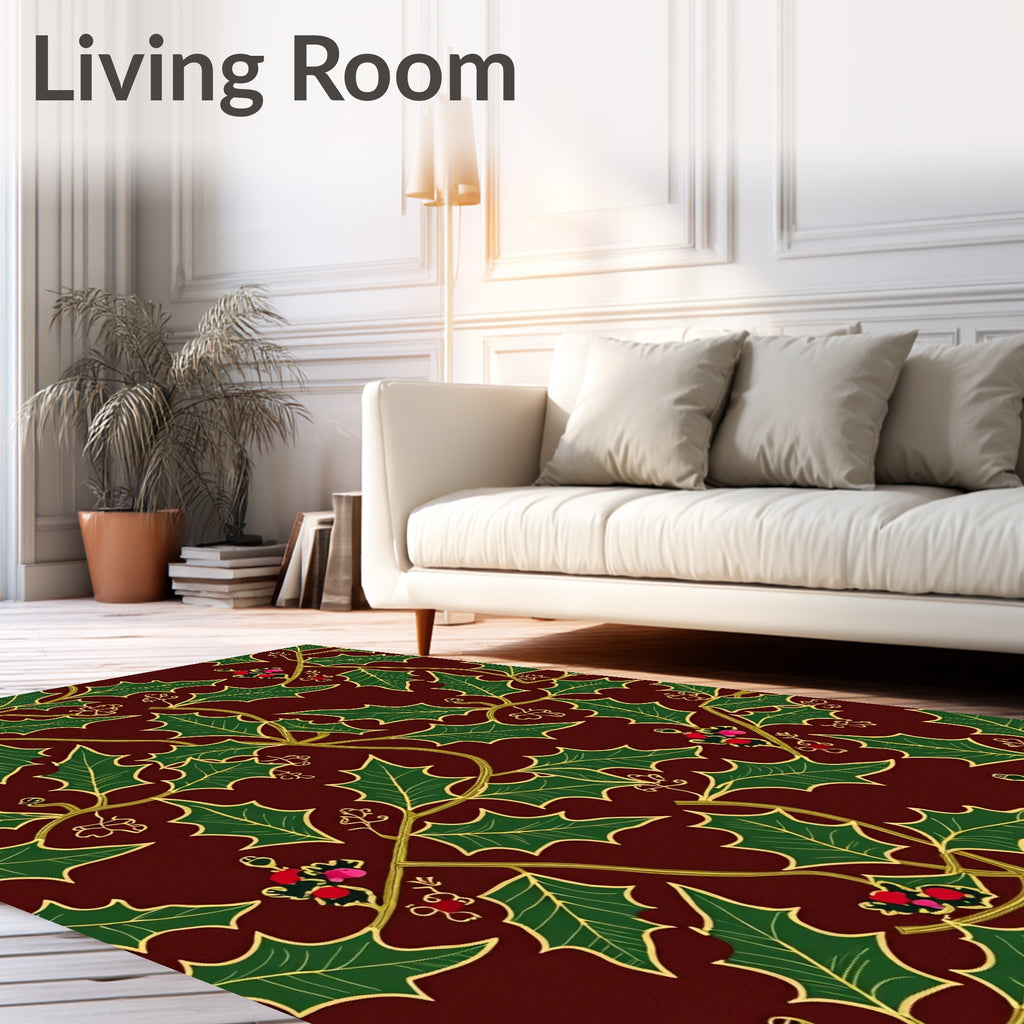 Classic Red Holly Berry Vines Rug