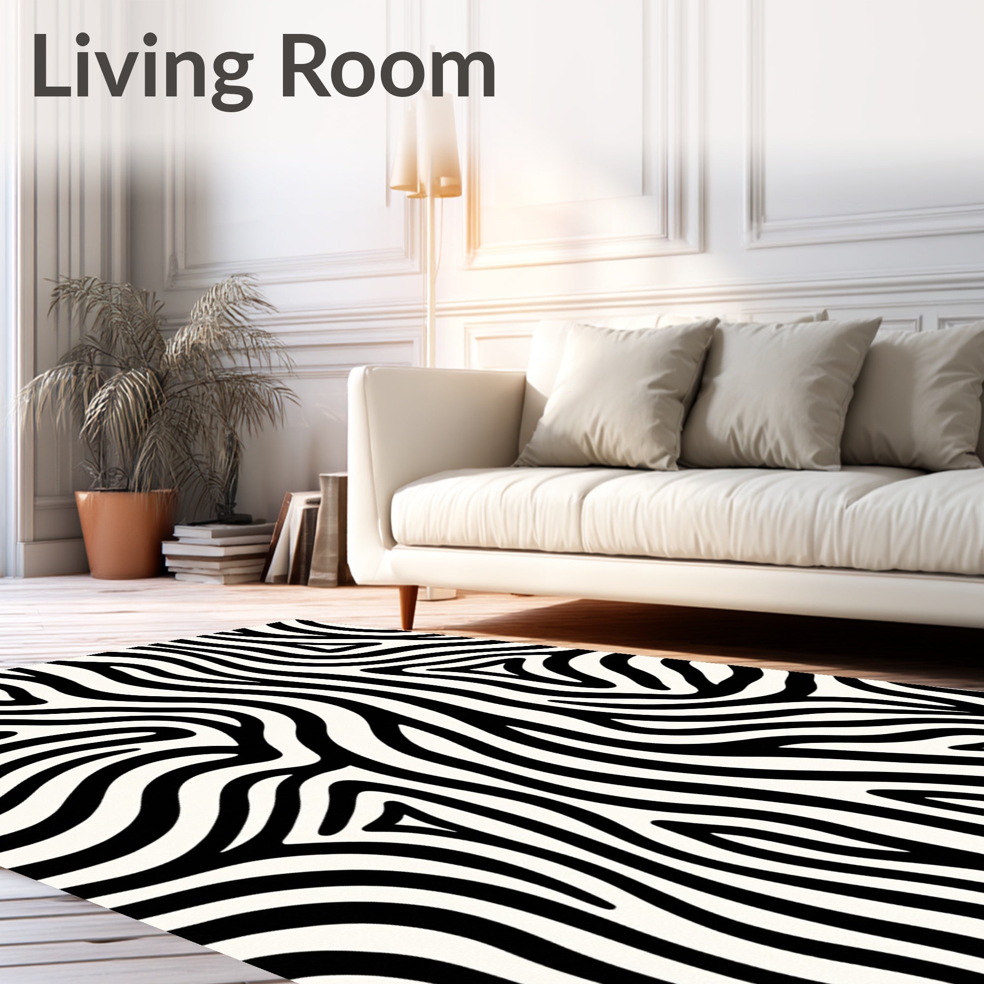 Black White Wavy Zebra Stripes Rug