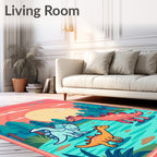 Whimsical Dinosaur Sunset Landscape Rug