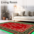 Rich Red Ivory Ornamental Border Rug