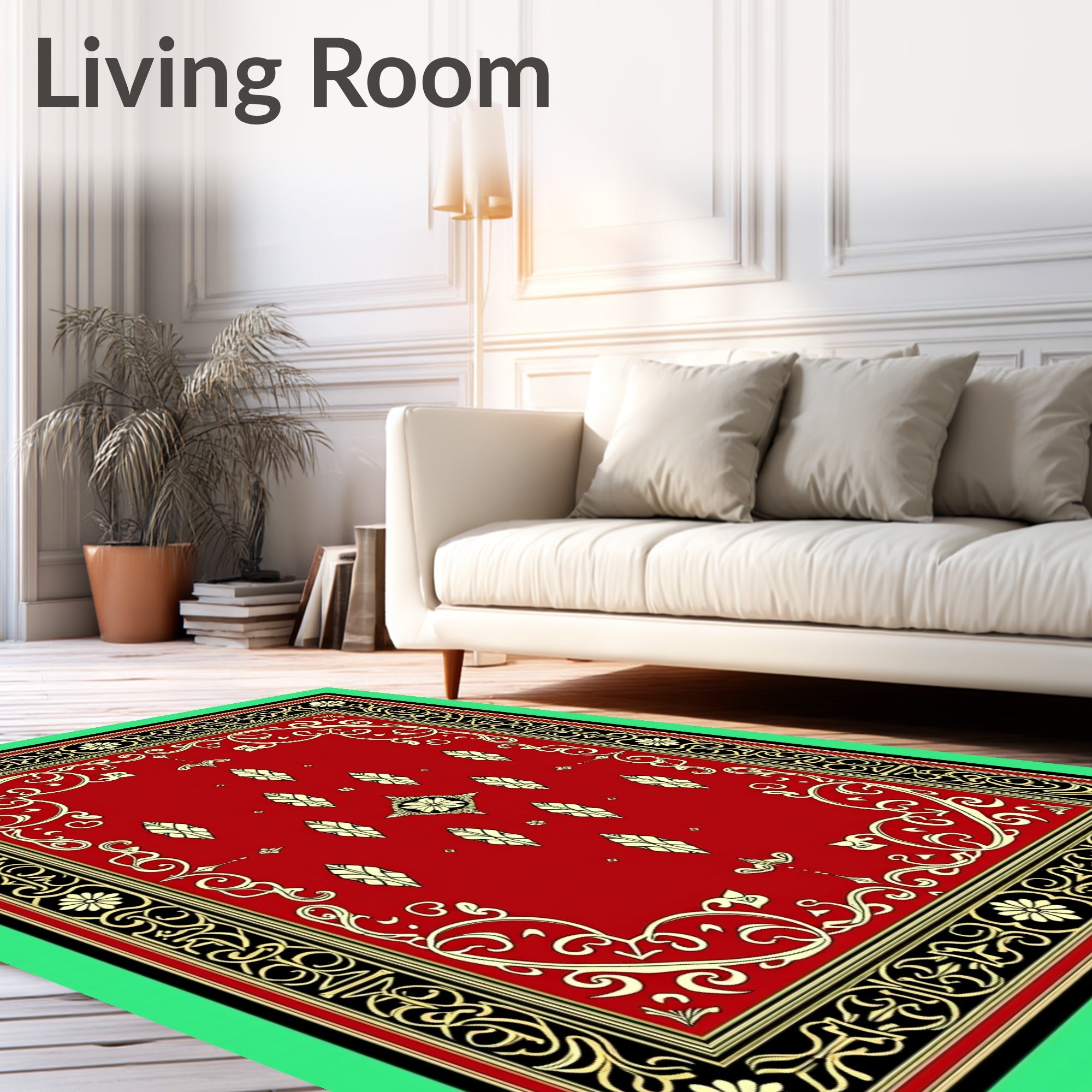 Rich Red Ivory Ornamental Border Rug