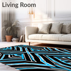 Bold Black Blue Geometric Chevron Rug
