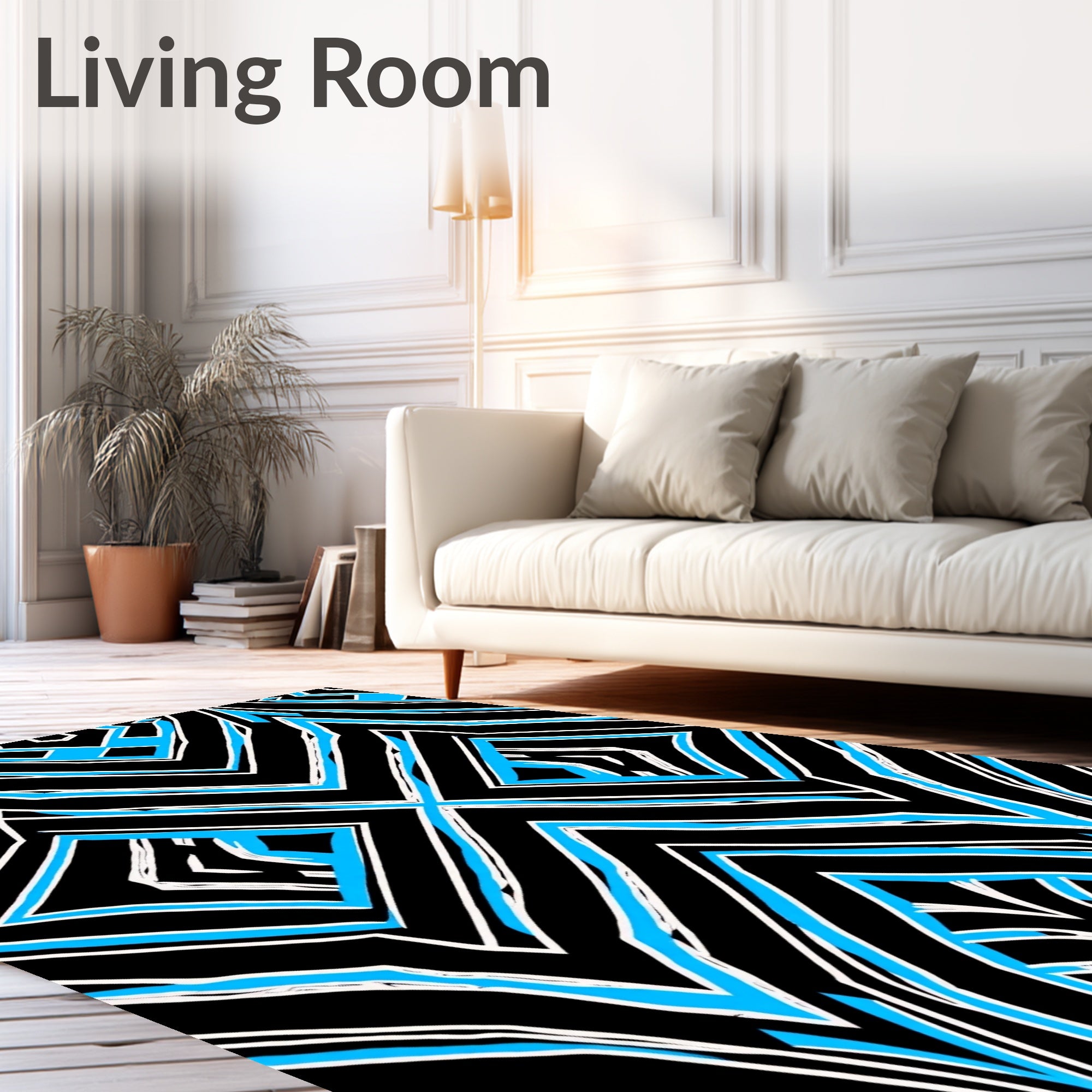 Bold Black Blue Geometric Chevron Rug