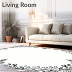 Ornate Coral Floral Scrollwork Frame Rug