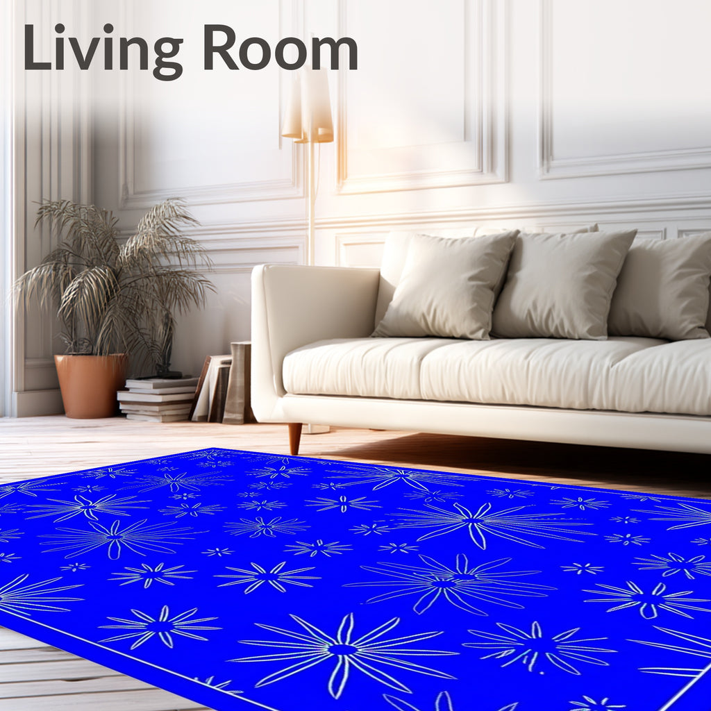 Vibrant Blue Starburst Bursting Rug