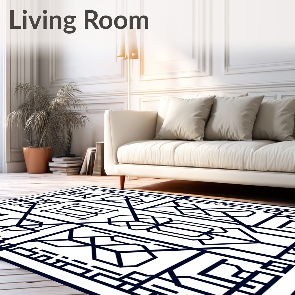 Art Deco Cobalt Geometric Frame Rug