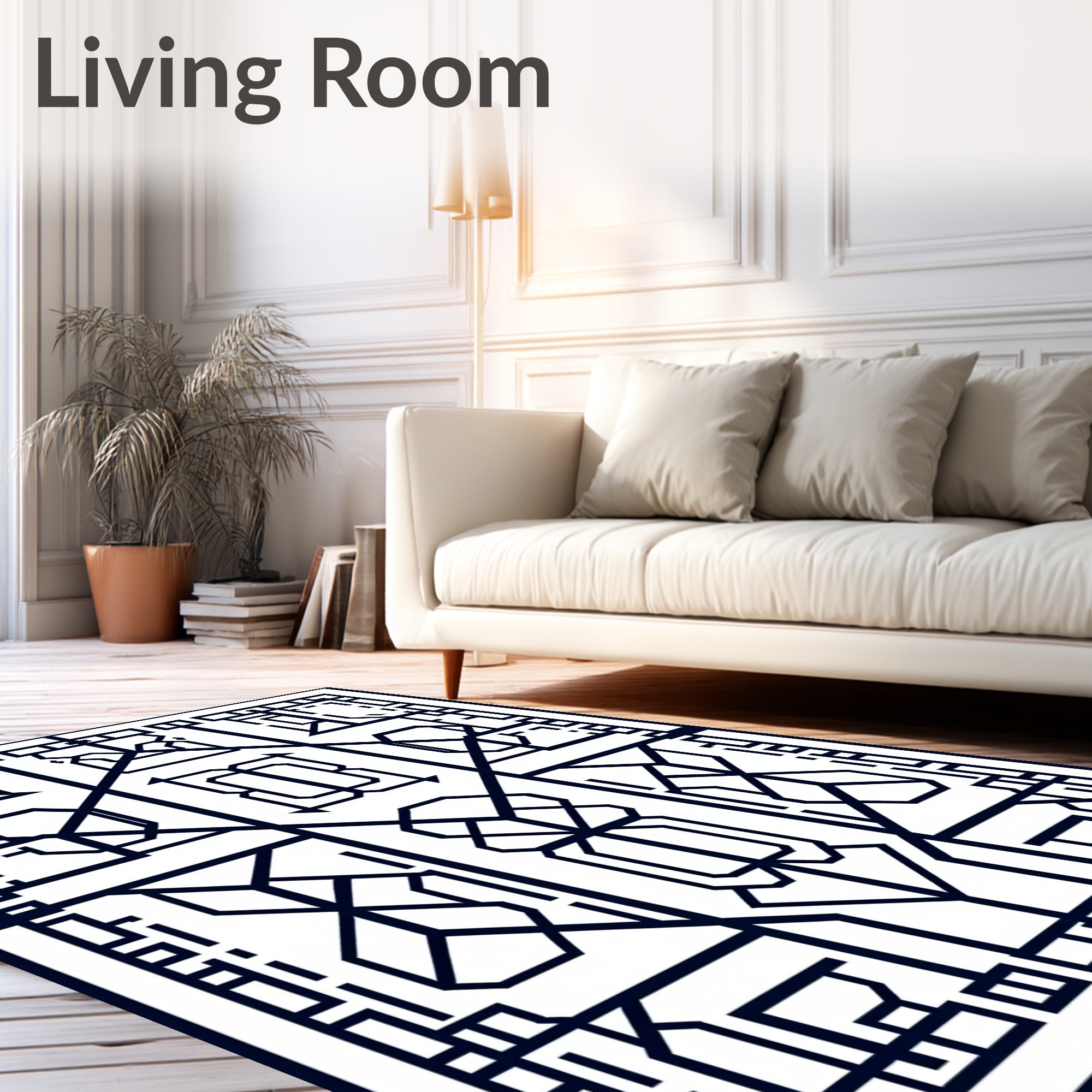 Art Deco Cobalt Geometric Frame Rug
