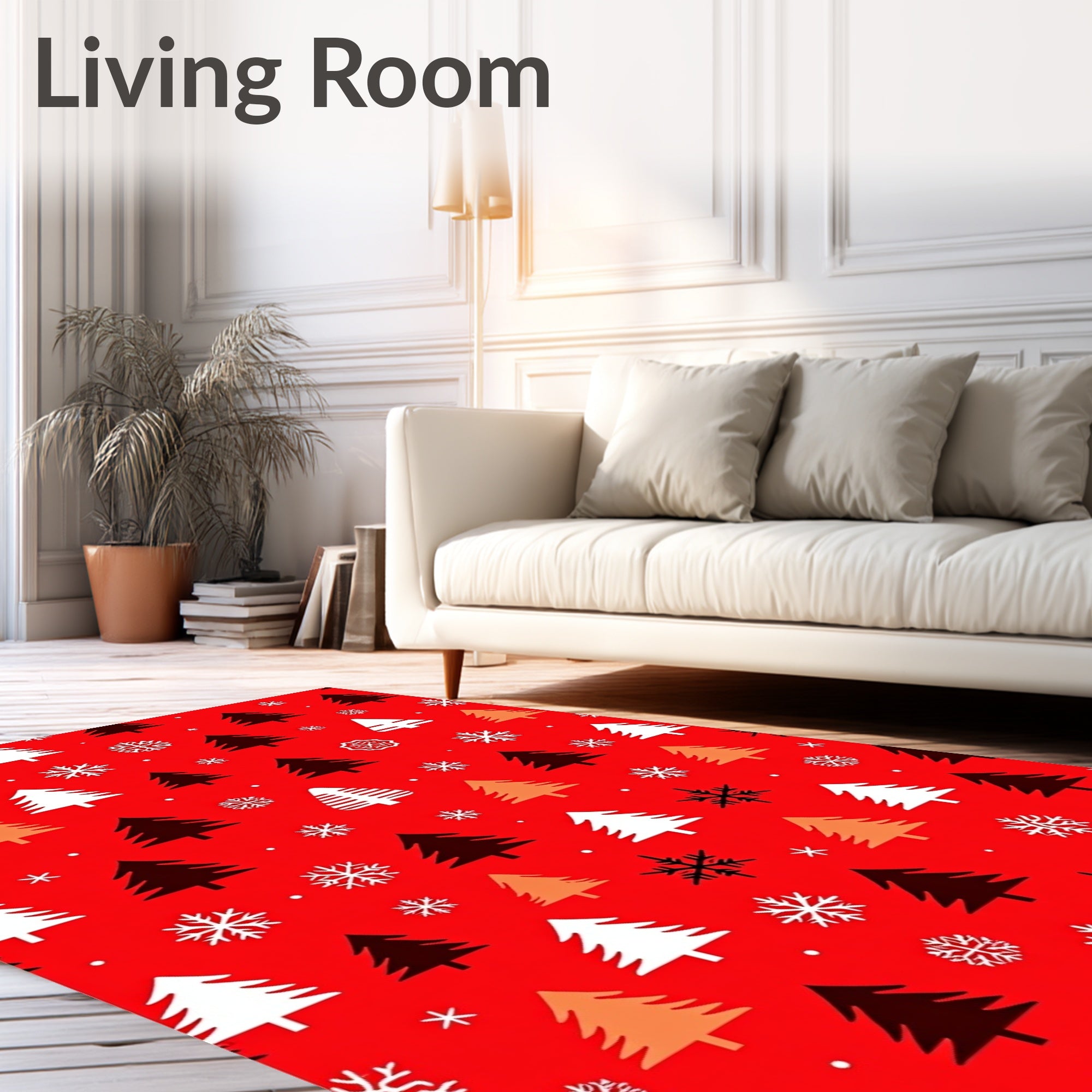 Christmas Tree Snowflakes Red Background Rug