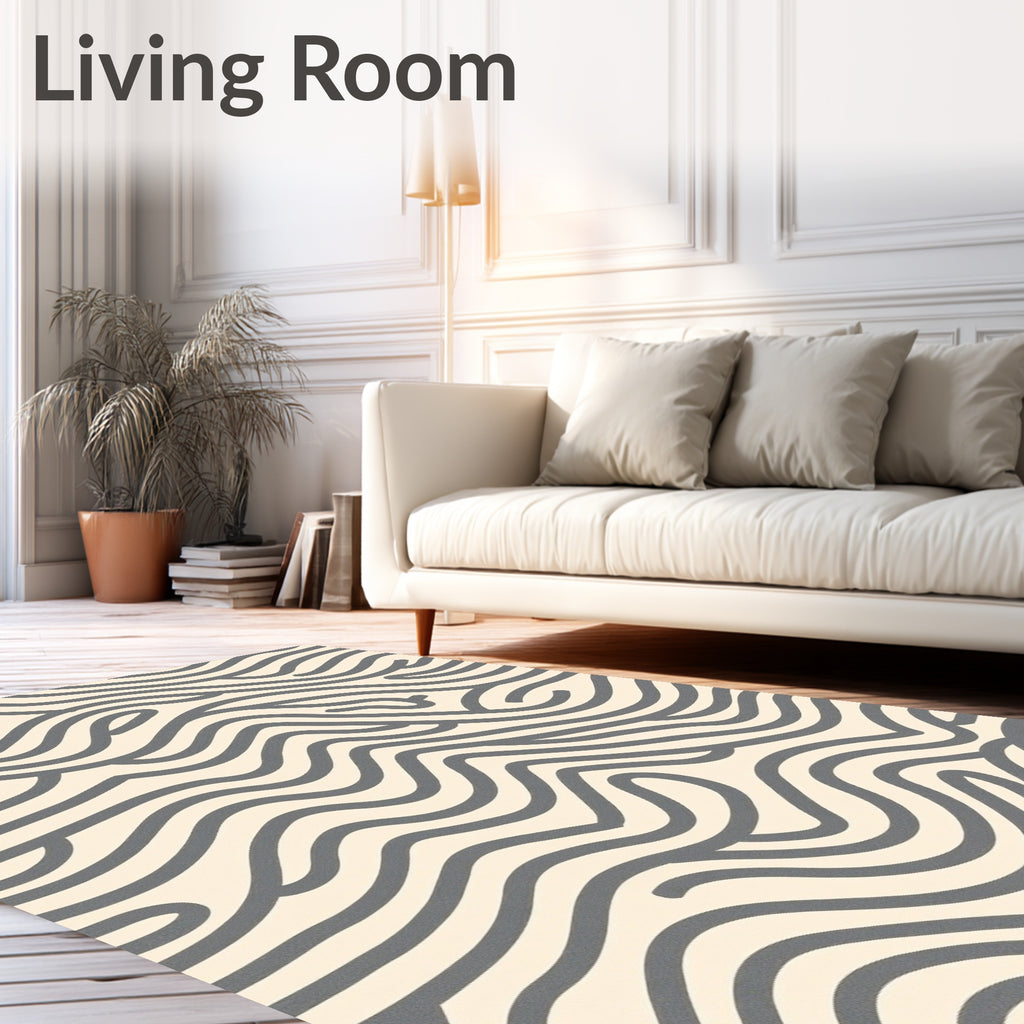 Creamy Gray Abstract Wavy Lines Rug