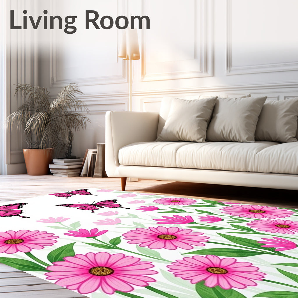 Pink Butterflies And Daisy Meadow Rug