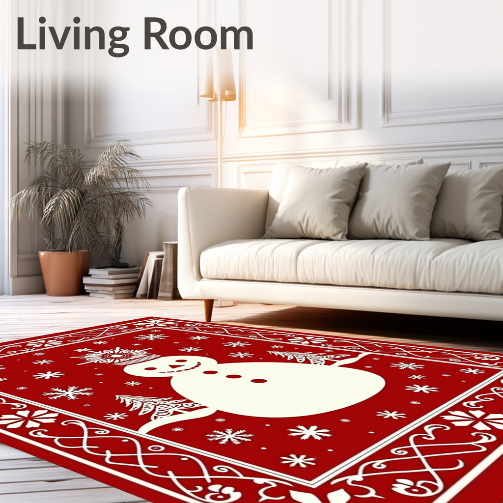 Festive Snowman Red Snowflake Frame Rug