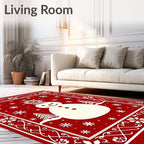 Festive Snowman Red Snowflake Frame Rug