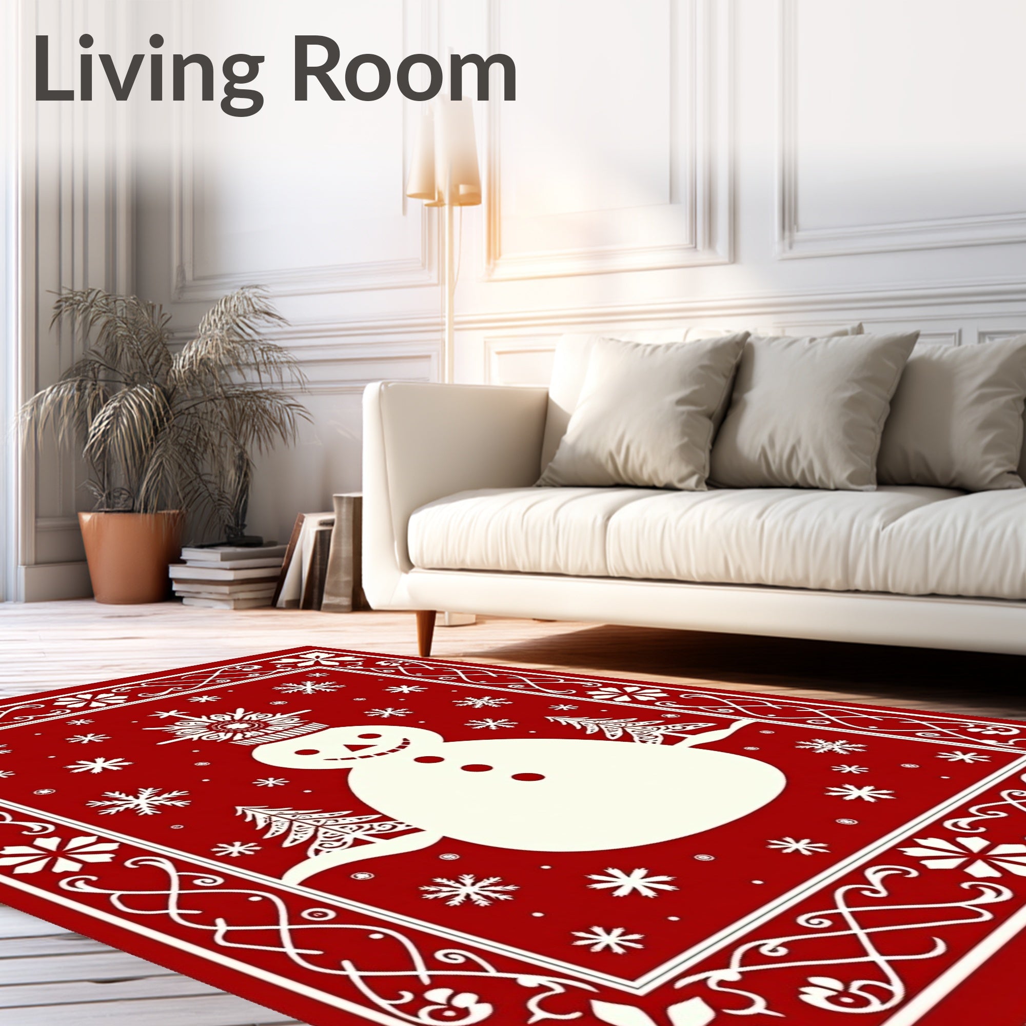 Festive Snowman Red Snowflake Frame Rug