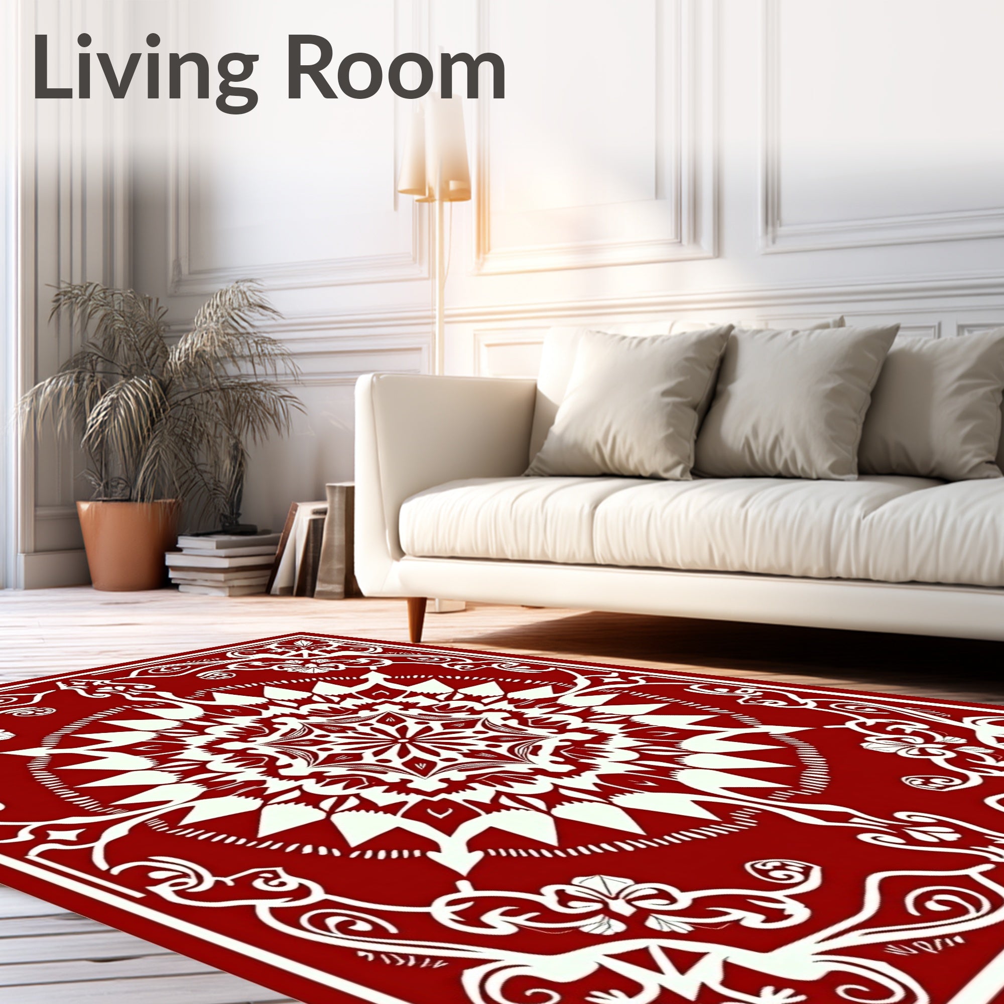 Crimson Cream Symmetrical Floral Medallion Rug