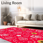 Red White Folk Art Houses Flowers Coin Rug