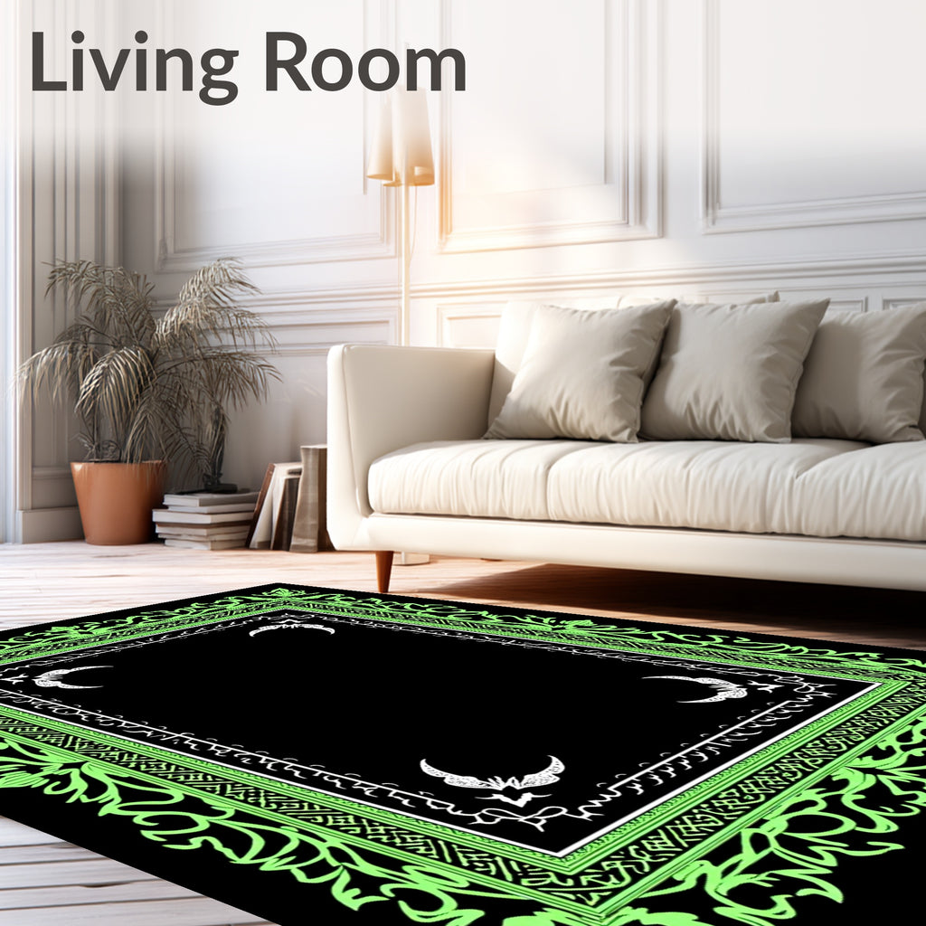 Ornate Neon Green Floral Scroll Frame Rug