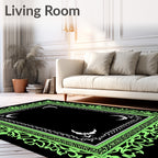 Ornate Neon Green Floral Scroll Frame Rug