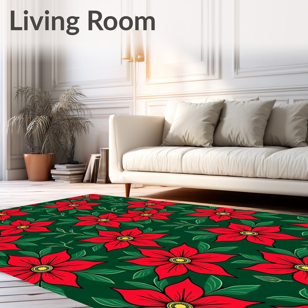Red Floral Green Leaf Bloom Rug