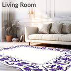 Vivid Purple Floral Scroll Border Rug