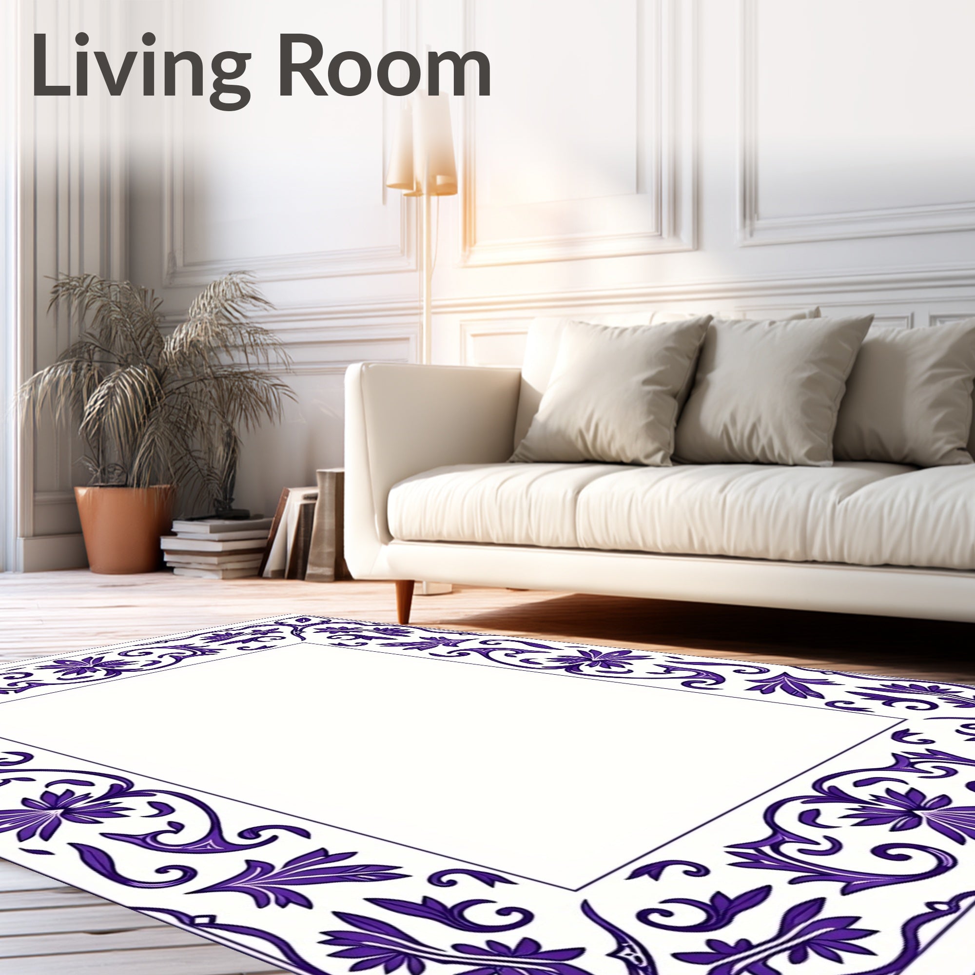 Vivid Purple Floral Scroll Border Rug
