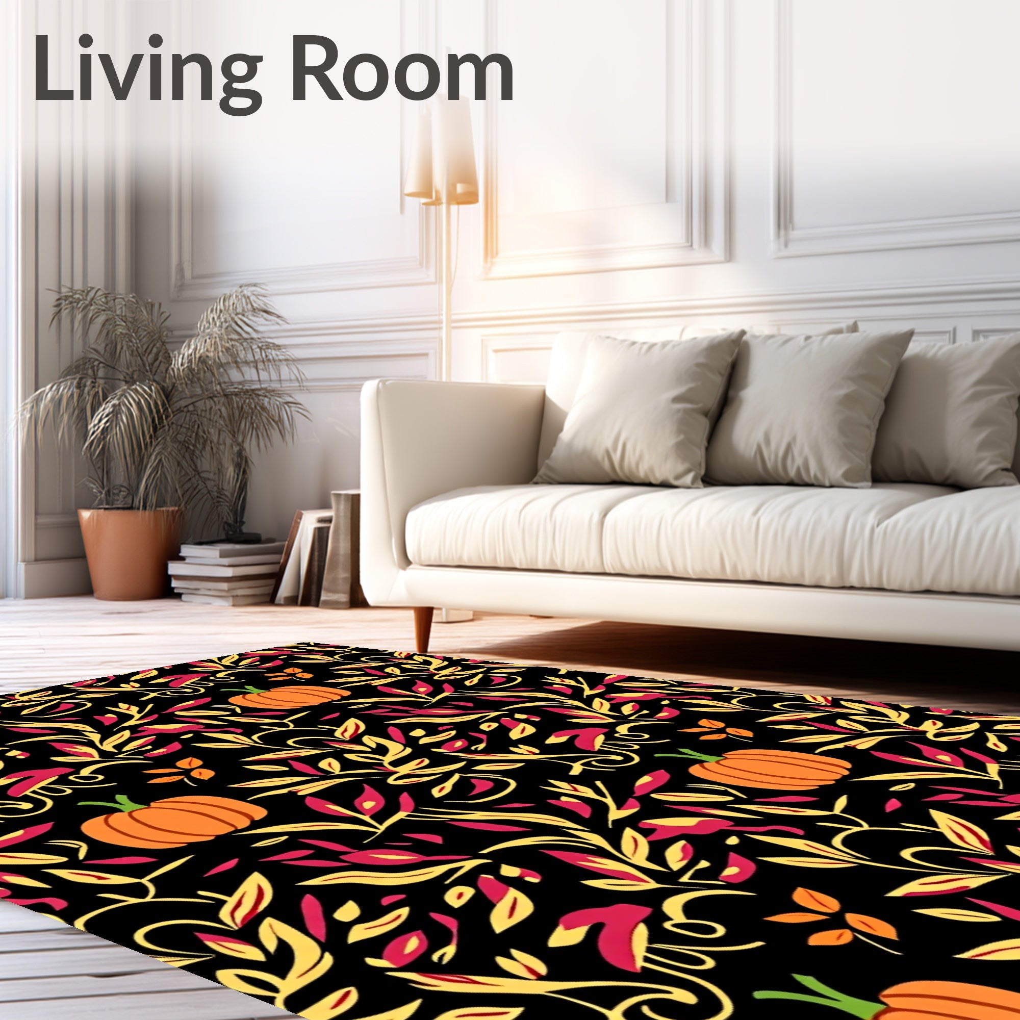 Autumn Pumpkin Floral Swirl Rug