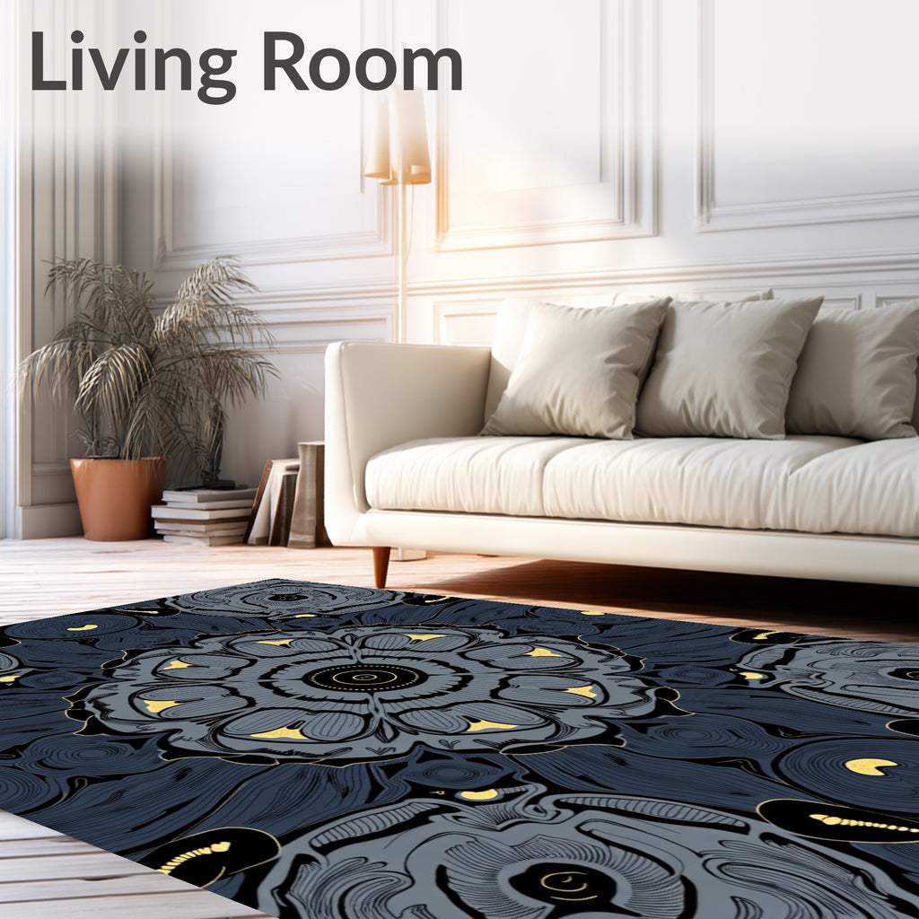 Gray And Black Abstract Floral Rug