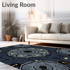 Gray And Black Abstract Floral Rug