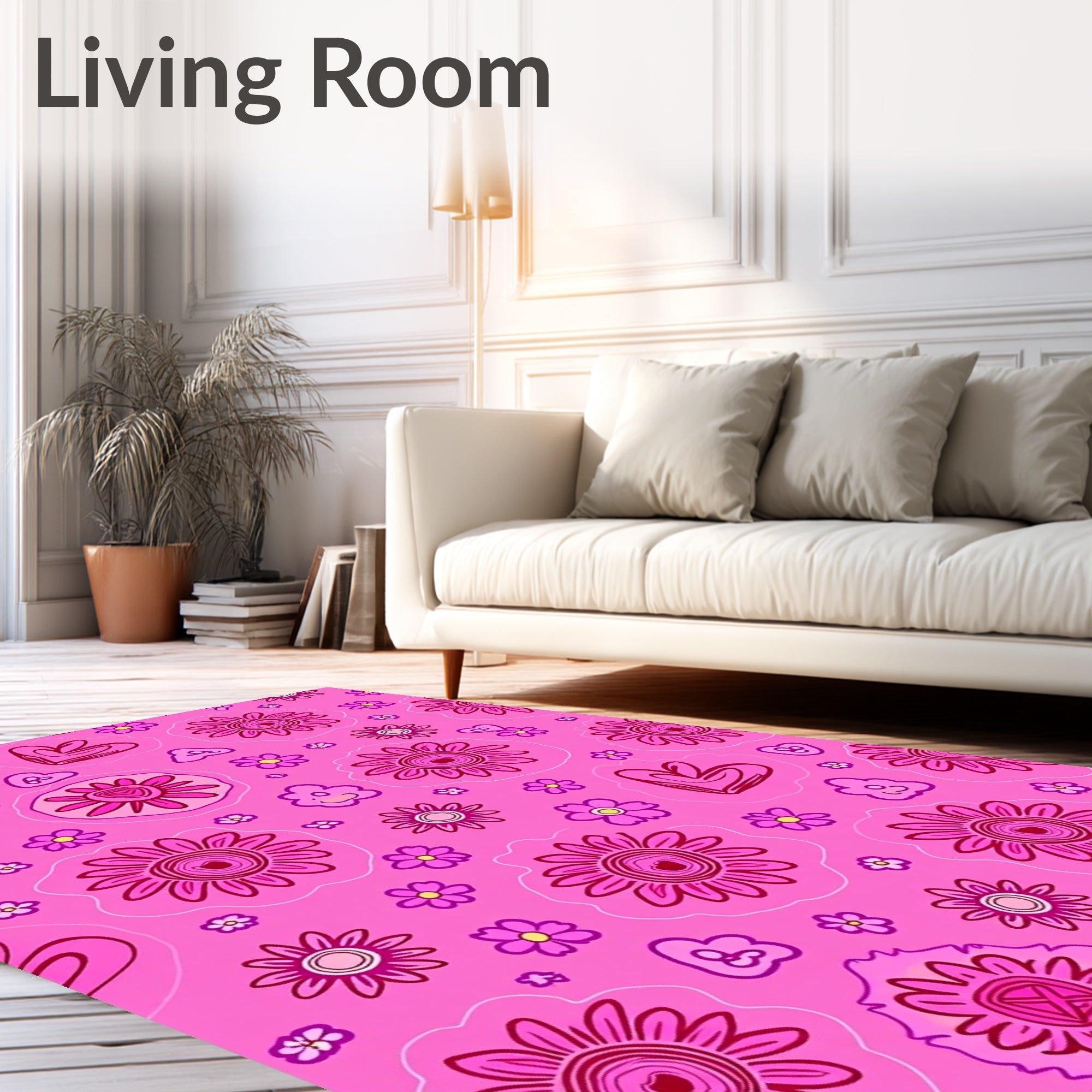 Pink Floral Heart Collage Rug