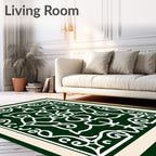Deep Emerald White Floral Scroll Rug