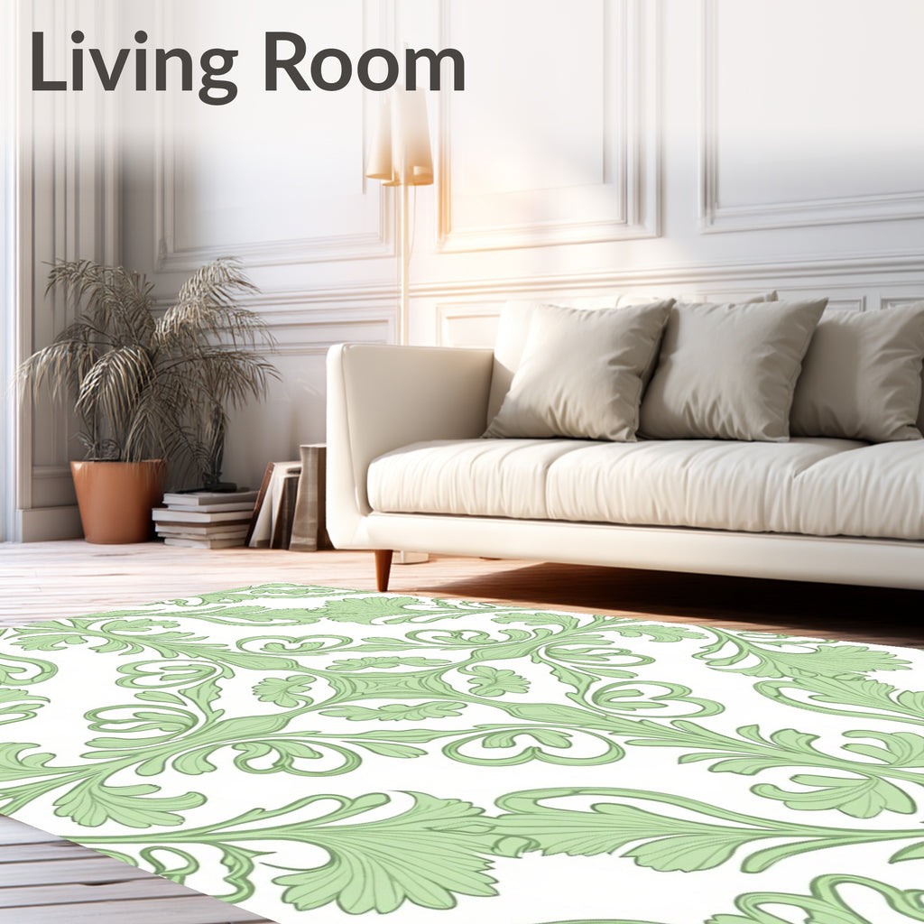 Pale Green Floral Vine Artwork Rug