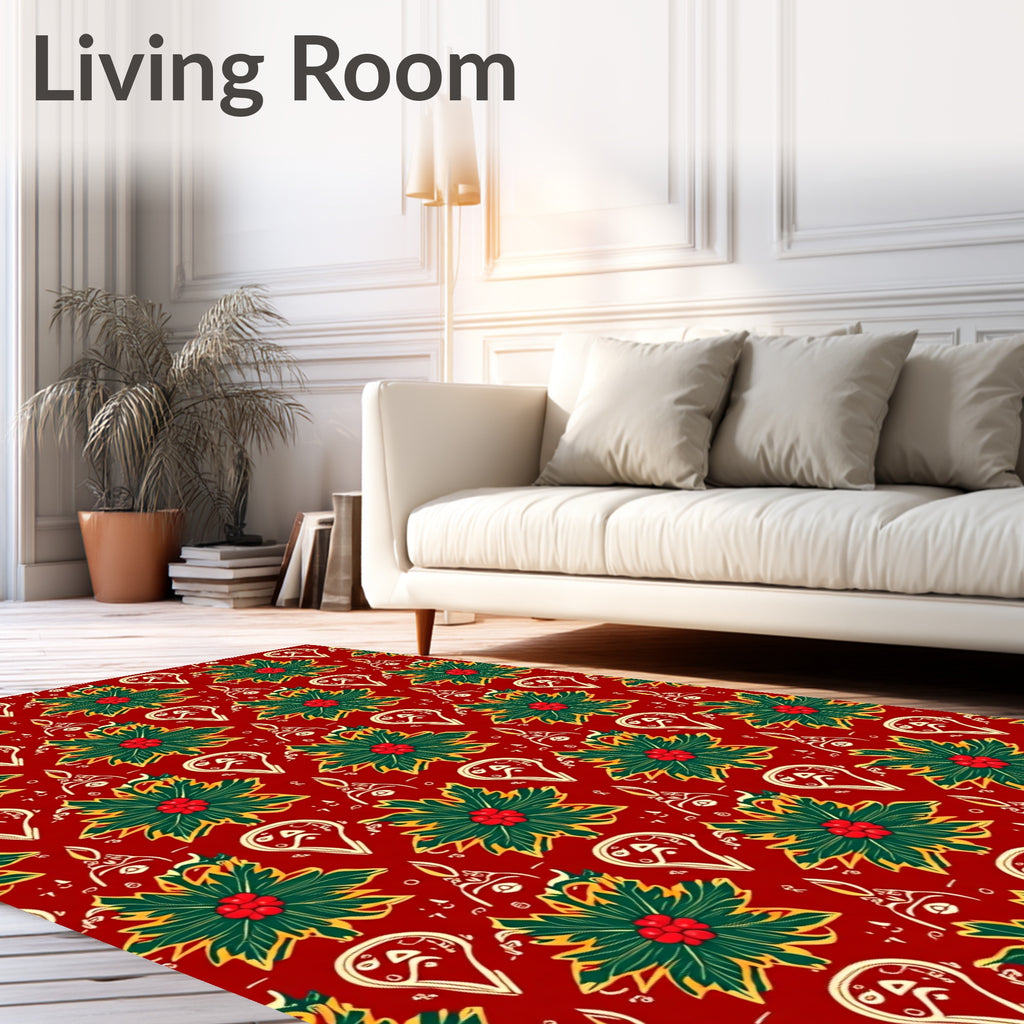 Red Holiday Poinsettia Garland Rug