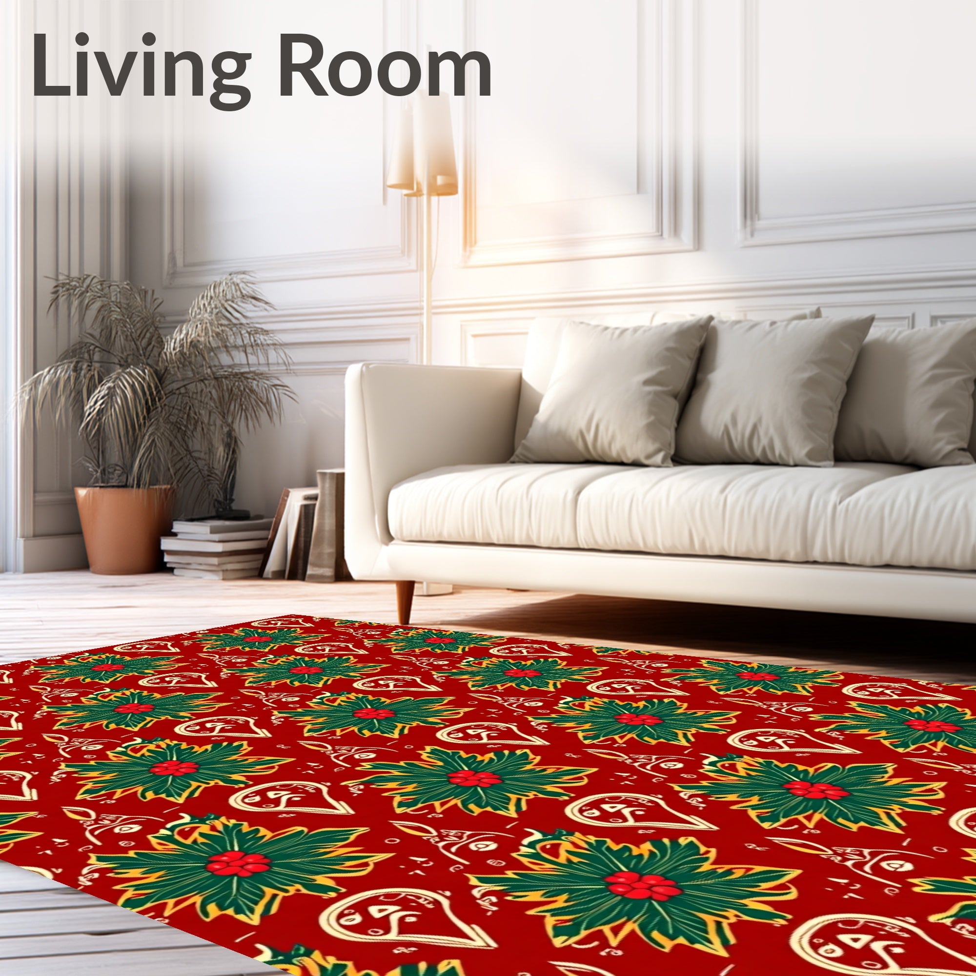 Red Holiday Poinsettia Garland Rug