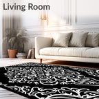 Classic Black White Damask Scroll Rug