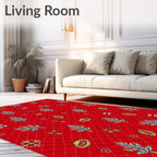 Crimson Red Illustrated Botanical Garden Rug