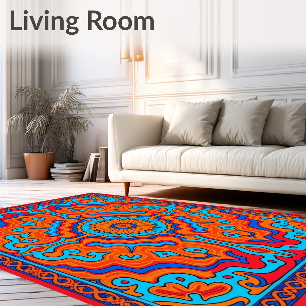 Psychedelic Orange Blue Floral Swirl Rug