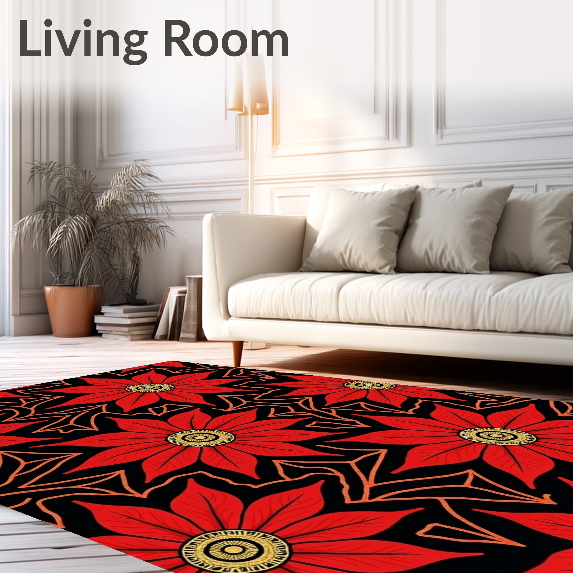 Bold Red Floral Geometric Medallion Rug