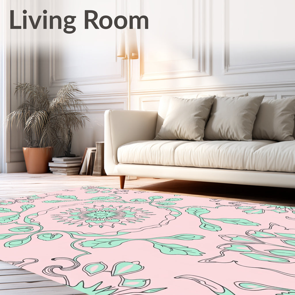 Pastel Pink Mint Floral Medallion Rug