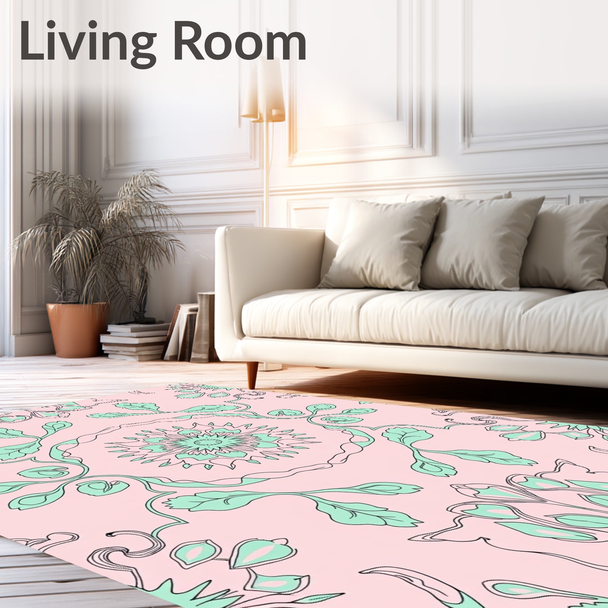 Pastel Pink Mint Floral Medallion Rug