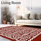 Ornate White Tribal Squares on Rust Rug