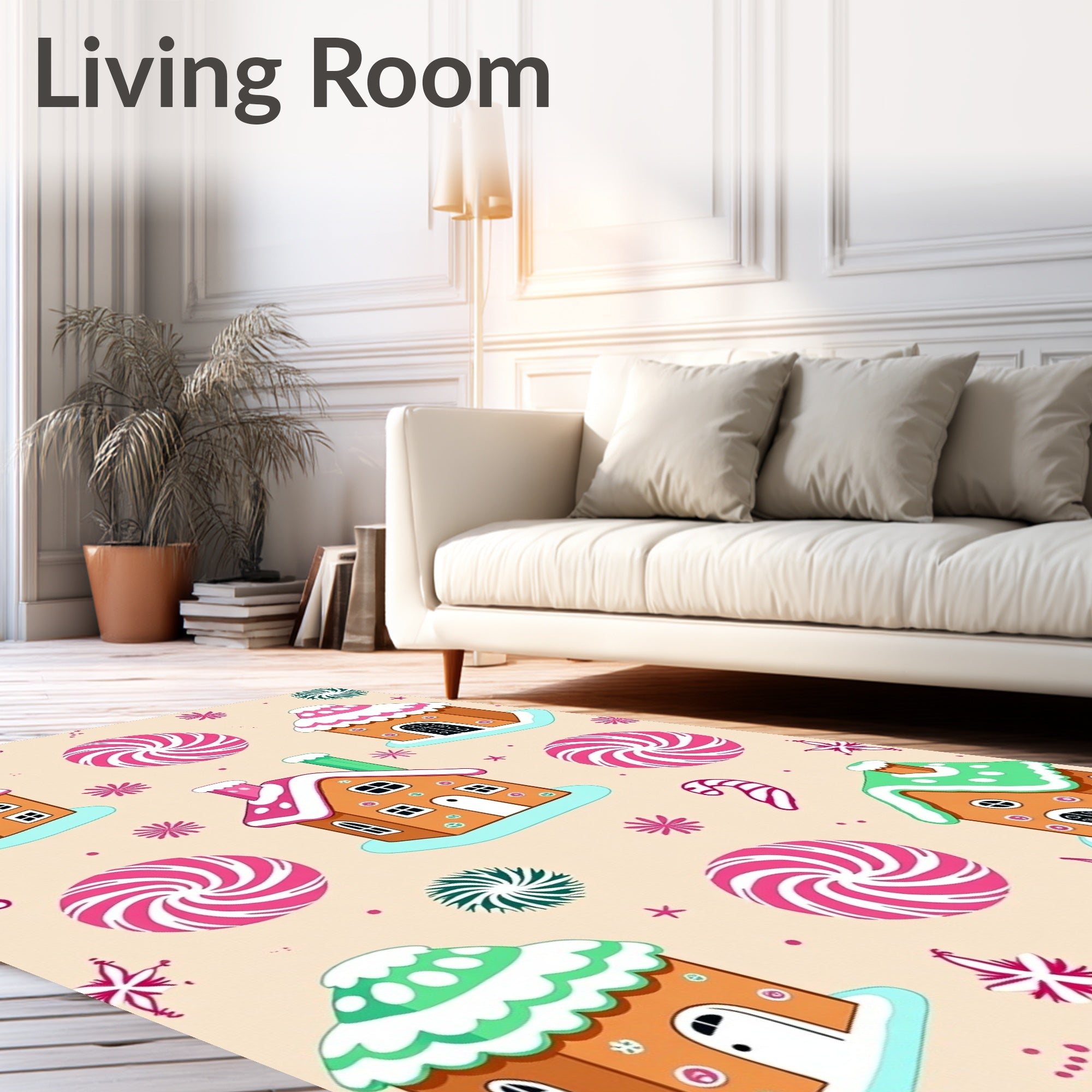 Gingerbread Houses Candy Swirls Background Rug