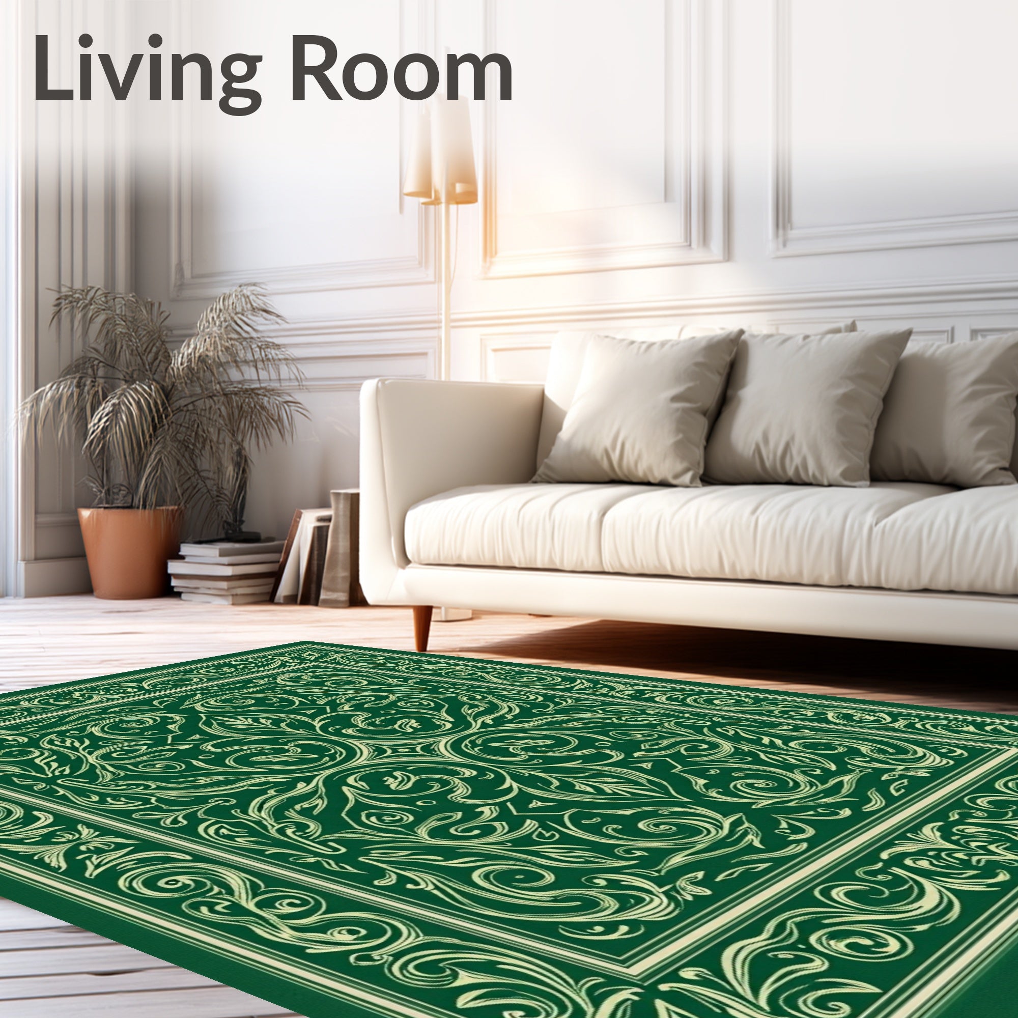 Vibrant Emerald Vintage Floral Scroll Rug